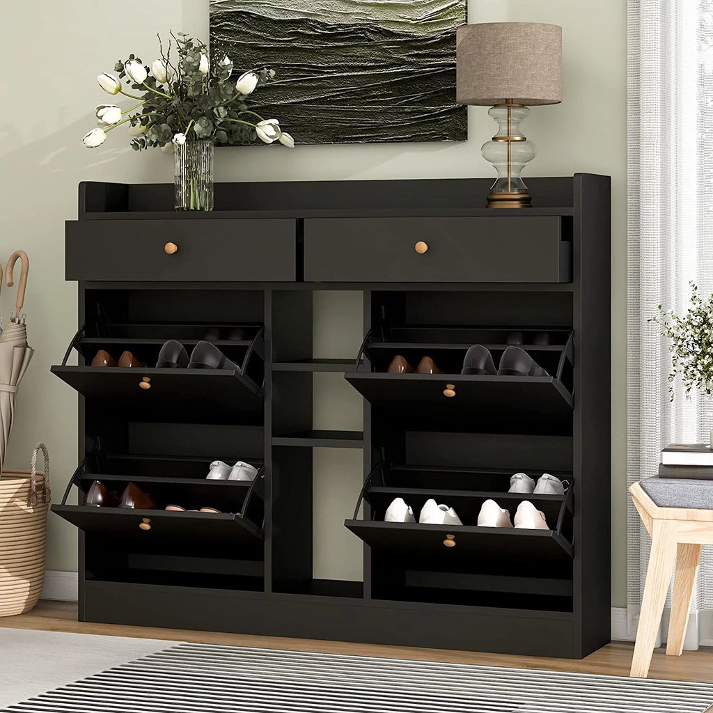 Black 4 Flip Drawer Shoe Storage Cabinet Q862