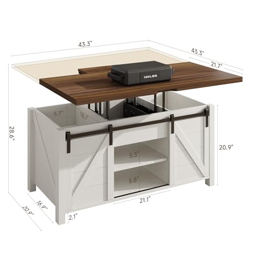 White and Brown Lift Top Coffee Table with Hidden Storage M170
