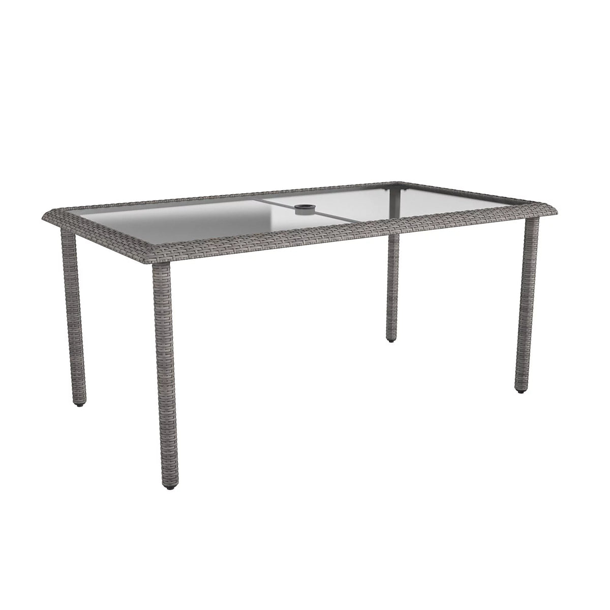 Black Wicker Dining Table with Glass Top and Umbrella Hole W6797