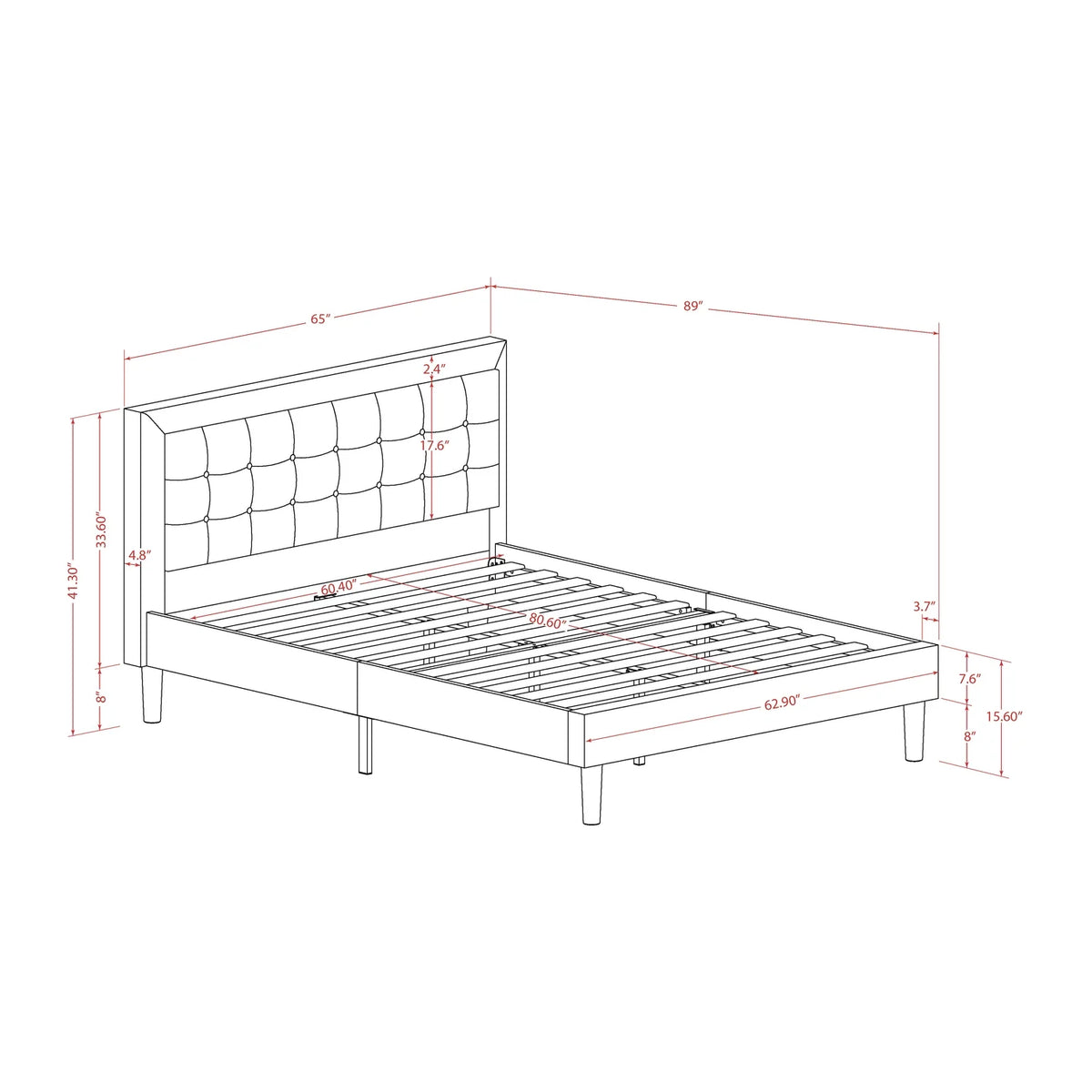 Denim Blue 2-piece Wood Platform Bedroom Set U5311