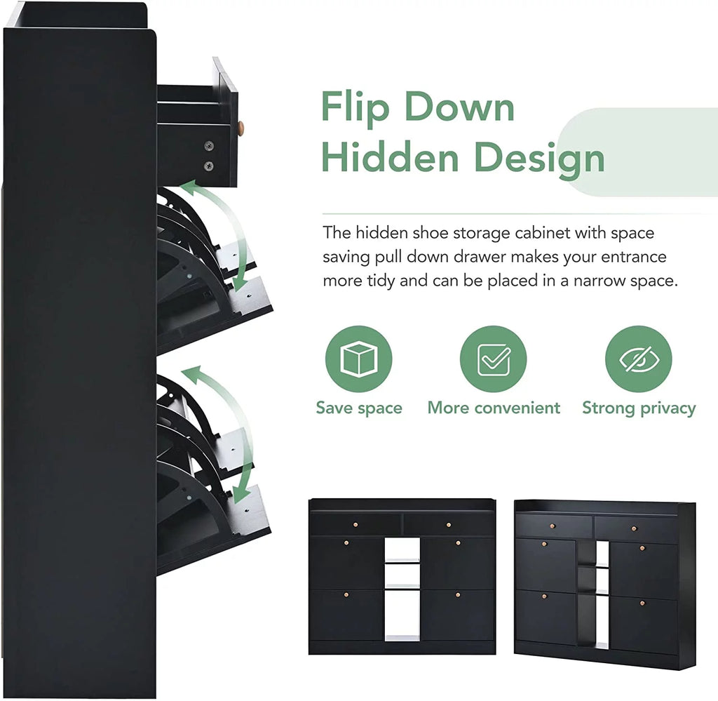 Black 4 Flip Drawer Shoe Storage Cabinet Q862