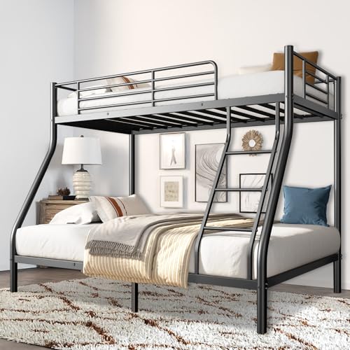 Twin Over Full Size Bunk Bed with Ladder and Guardrail U998