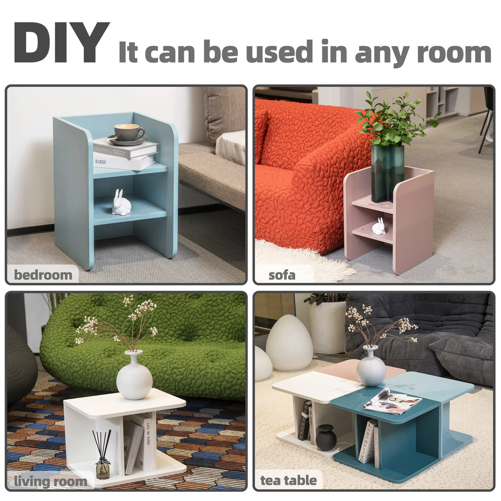 2-Tier Wood End Side Table with Storage Shelf D7394