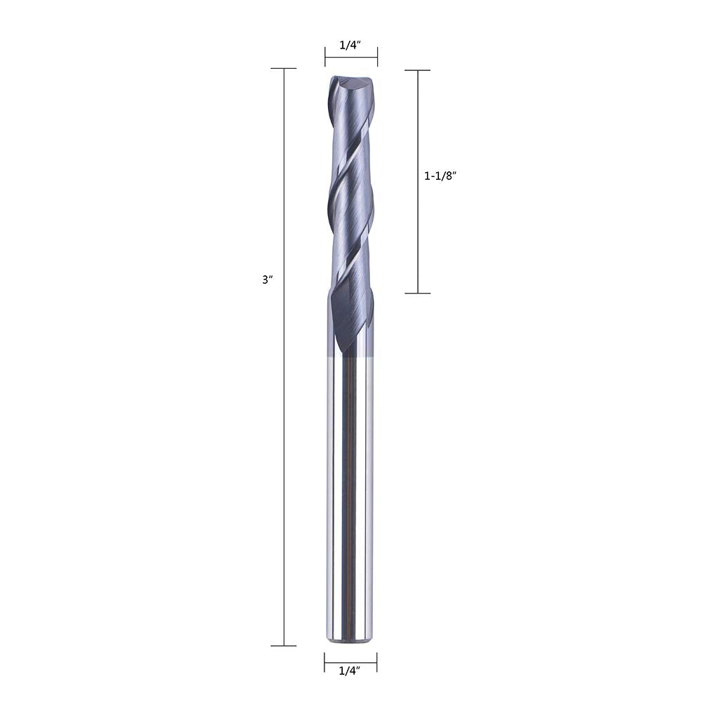 2 Flutes 1/4 inch Shank Carbide End Mill TiAlN Coated HRC55 Spiral UpCut Pack of 2 B840