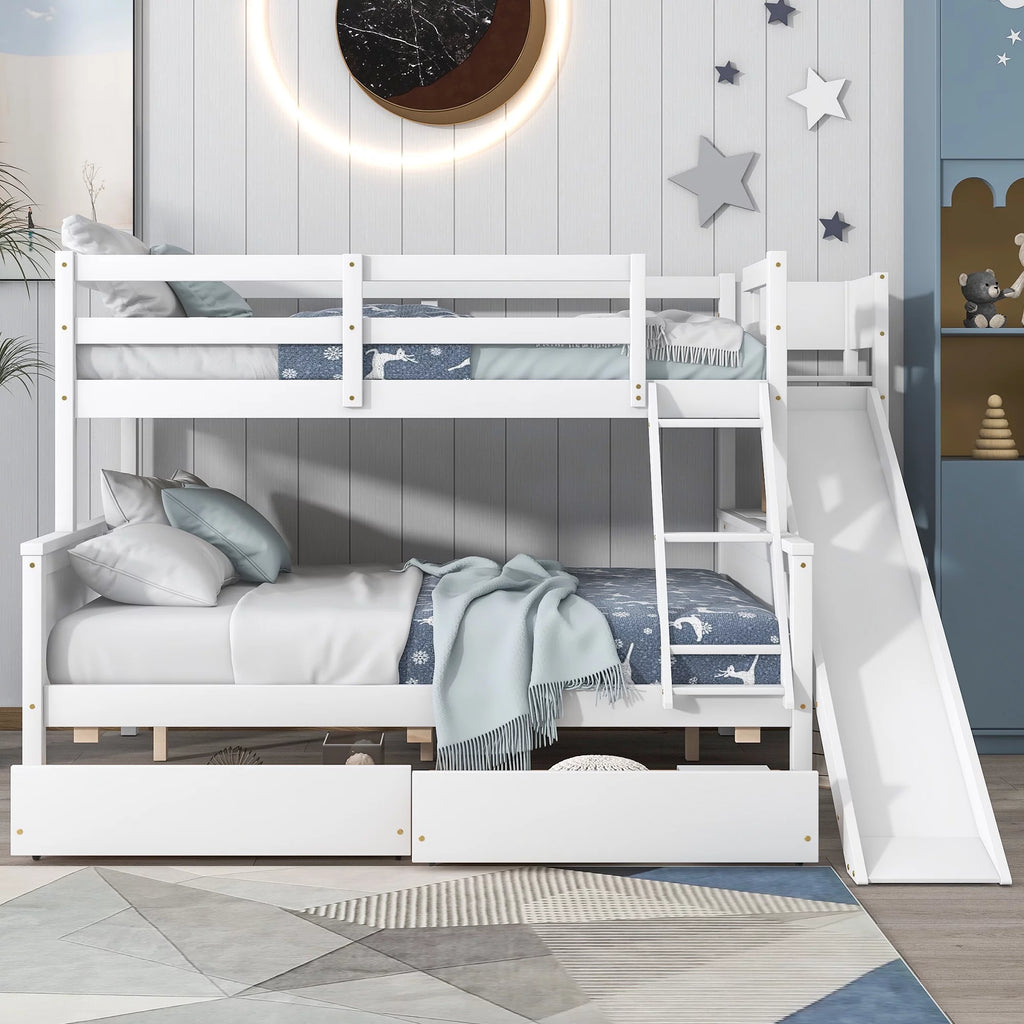 Twin over Full Bunk Bed with 2 Drawers White Q150676