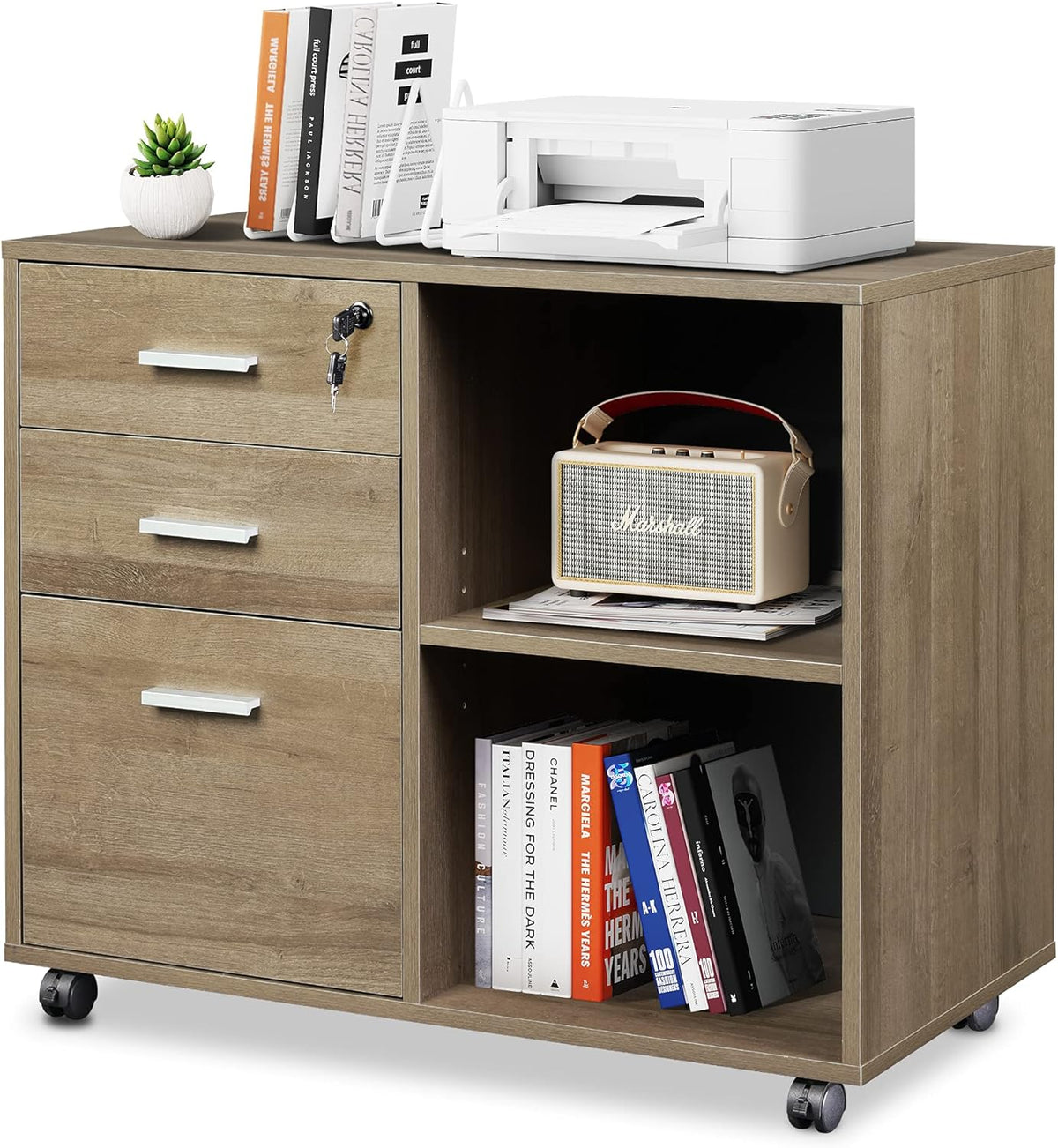 3 Drawer Wood File Cabinet with Lock O270869