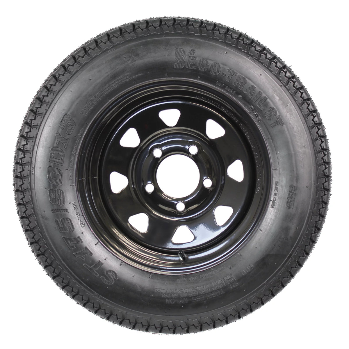2-Pk Mounted Trailer Tire Black Spoke Wheel Rim ST175/80D13 F435