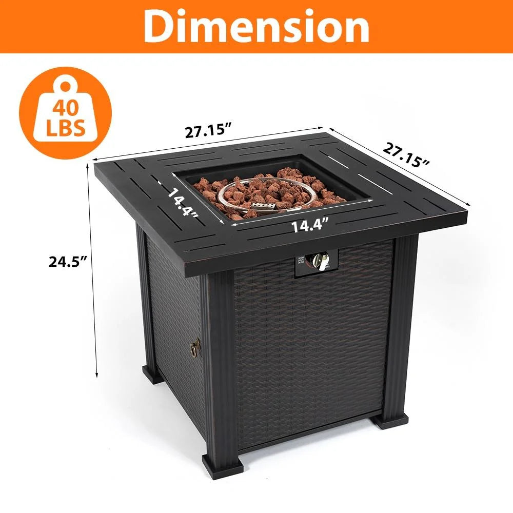 Propane Fire Pit Table 40,000 BTU Auto-Ignition with Lid & Lava Rock N177988