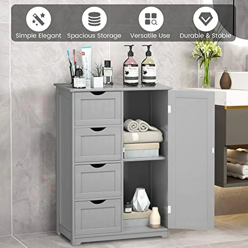Grey Wooden Bathroom Floor Cabinet with 1 Cupboard and 4 Drawers E301