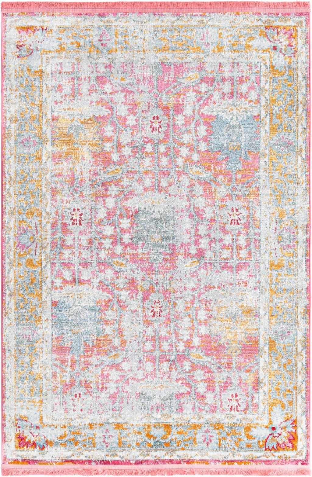 Pink Transitional Floral Rug U986