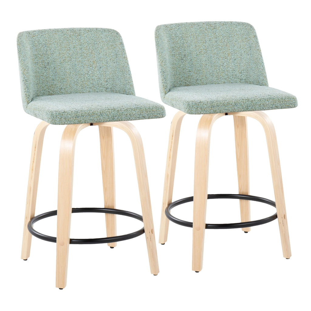 24" Counter Stool with Natural Wood Base, Set of 2 L86413