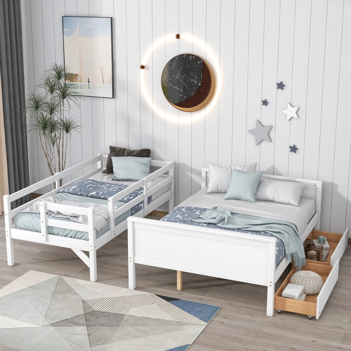 Twin over Full Bunk Bed with 2 Drawers White Q150676