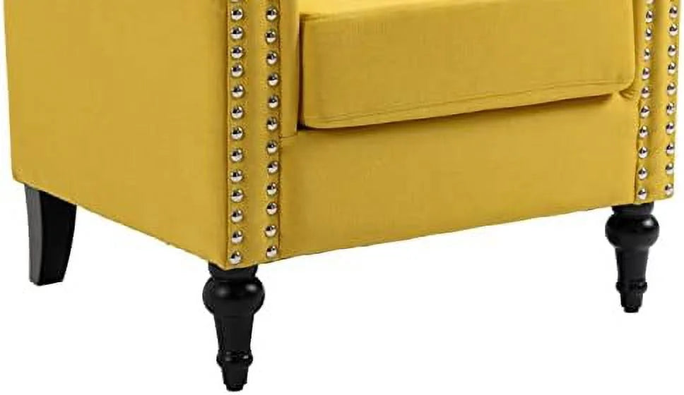 Microfiber Upholstered Barrel Accent Chair with Nailheads and Solid Wood Legs A8910