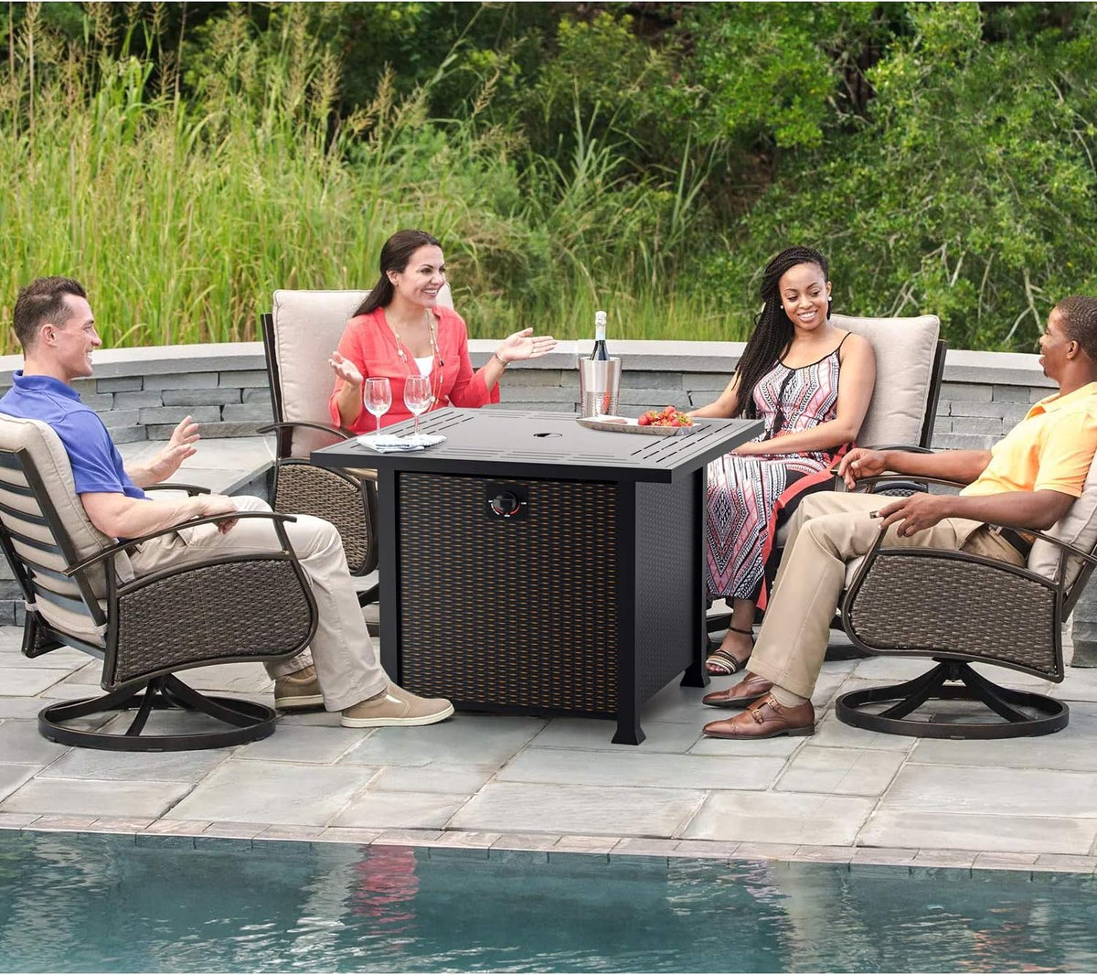 32 Inch 50,000 BTU Propane Fire Pit Table with Glass Wind Guard W863900