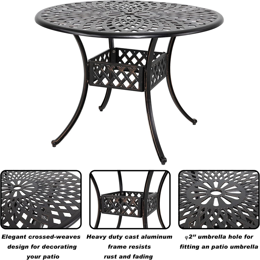 32 Inch Black Cast Aluminum Round Outdoor Dining Table with Umbrella Hole U636432
