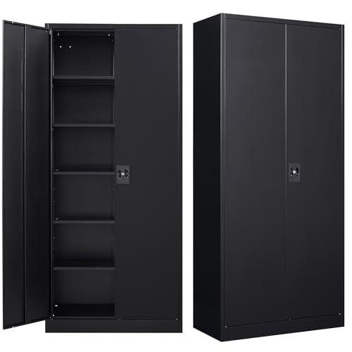 Black Steel Storage Cabinet with Doors and 5 Shelves C578