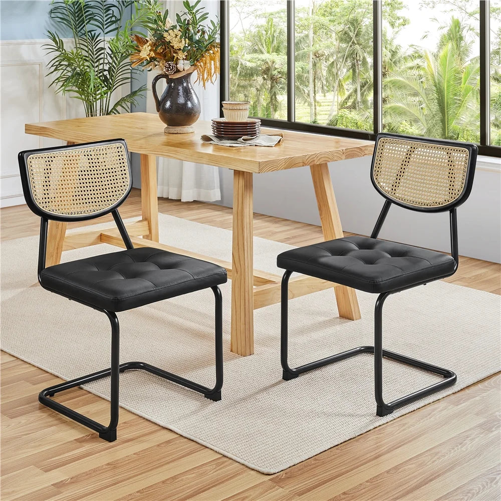 Black Armless Dining Chairs with Mesh Rattan Back M924
