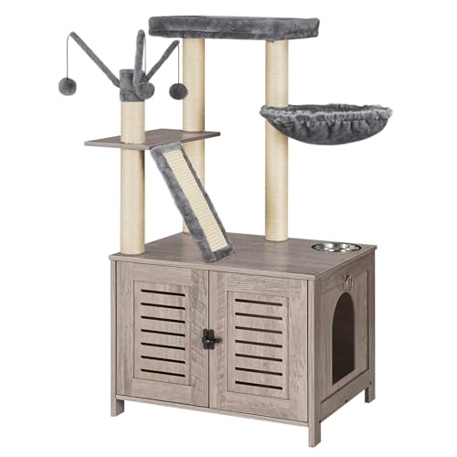 44" Tall Wooden Cat Tree with Litter Box Enclosure T55132