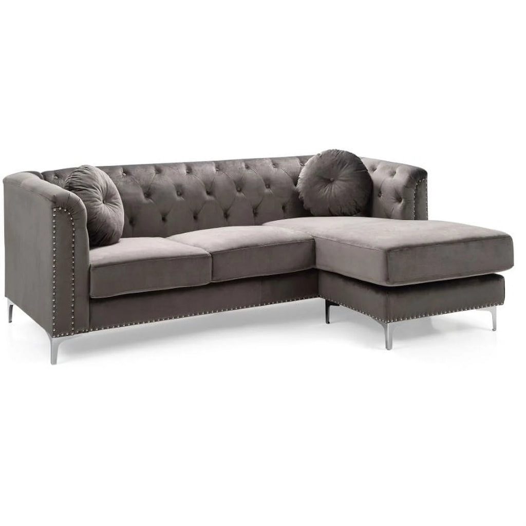 Velvet Sofa Chaise and Chair 2-Piece Set Dark Gray V284