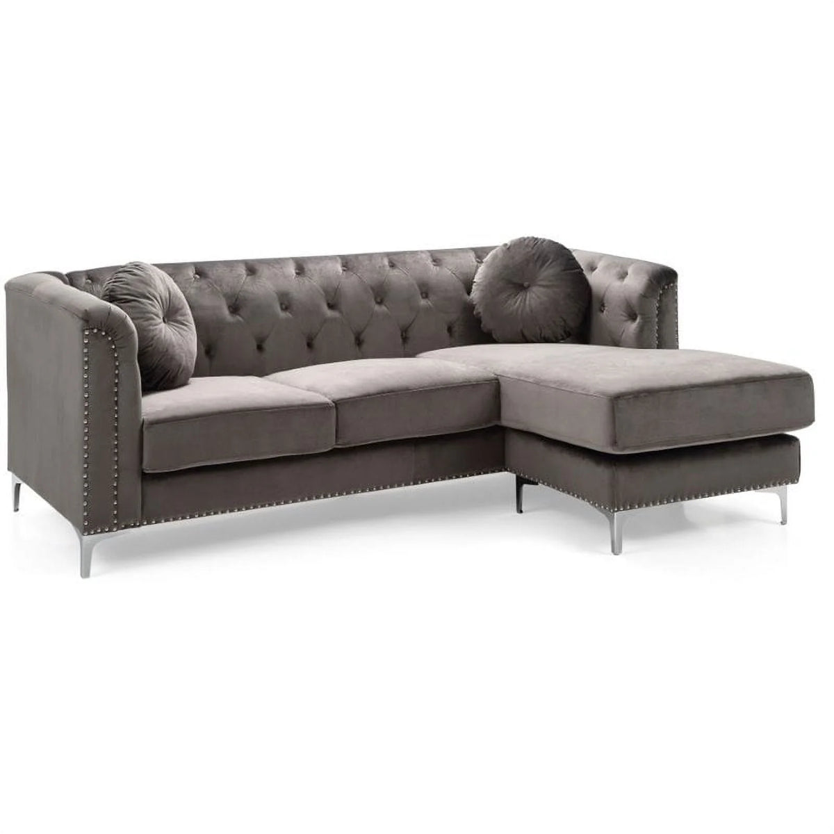 Velvet Sofa Chaise and Chair 2-Piece Set Dark Gray V284