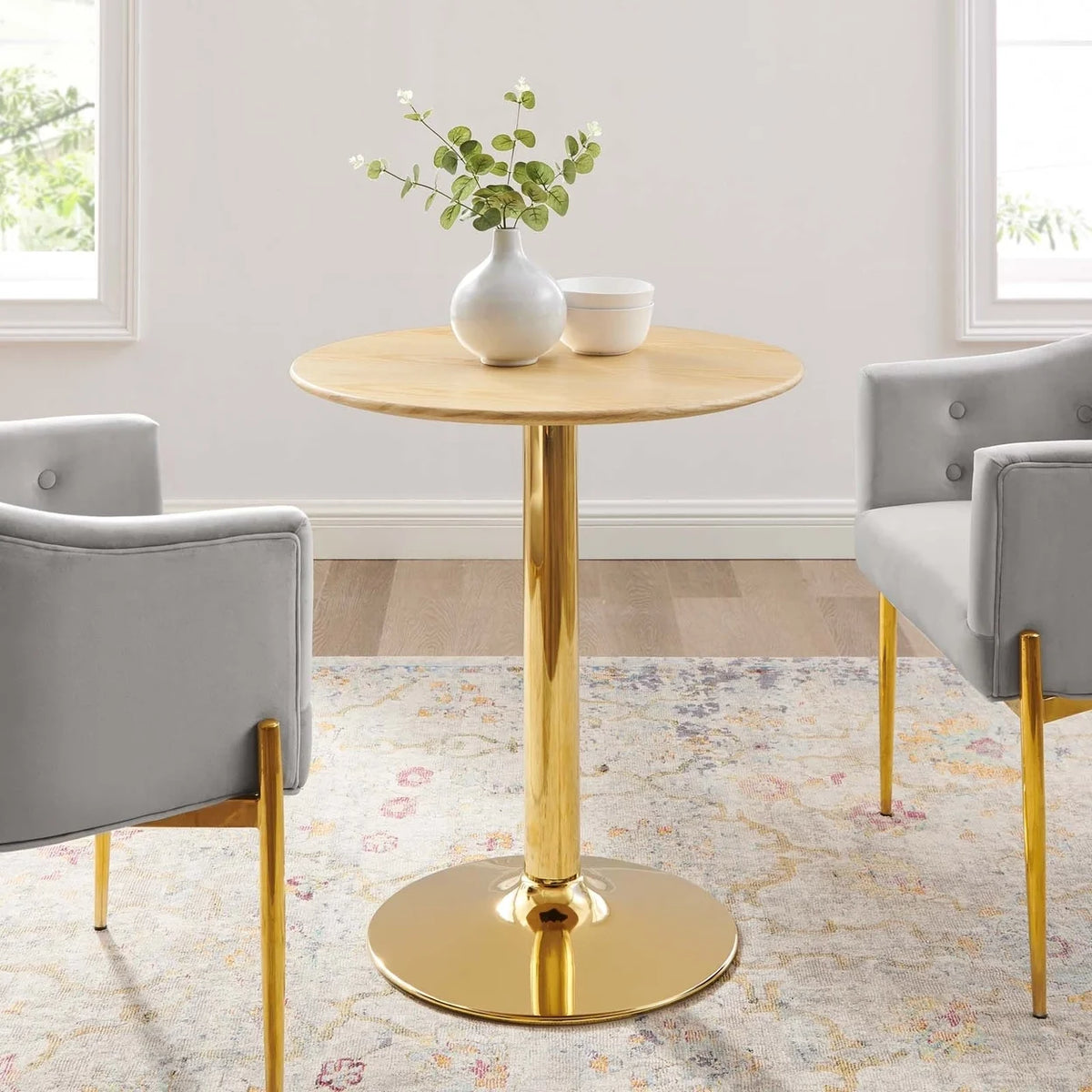 28" Round Wood & Metal Dining Table M232