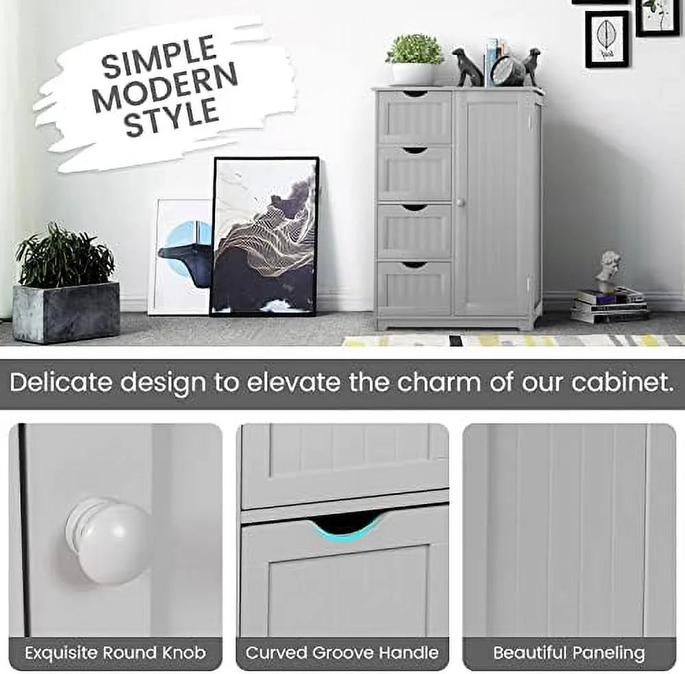 Grey Wooden Bathroom Floor Cabinet with 1 Cupboard and 4 Drawers E301