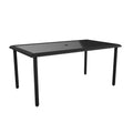 Black Wicker Dining Table with Glass Top and Umbrella Hole W6797