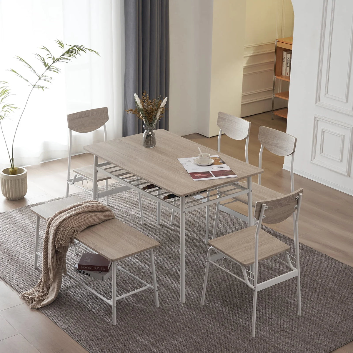 6-Piece Dining Room Set with 4 Chairs and 1 Bench T10160