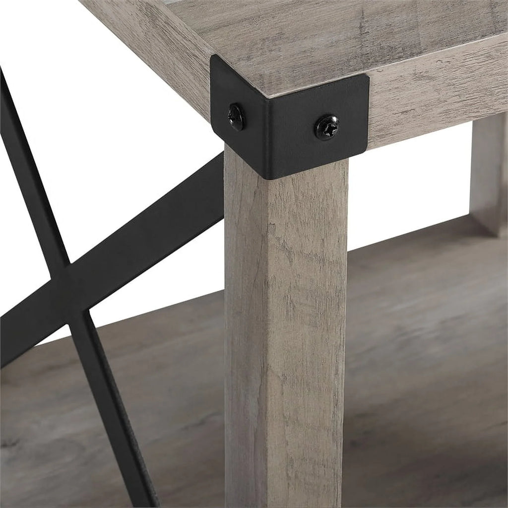 18" Gray Farmhouse Wood Side Table with Metal Frame G90342