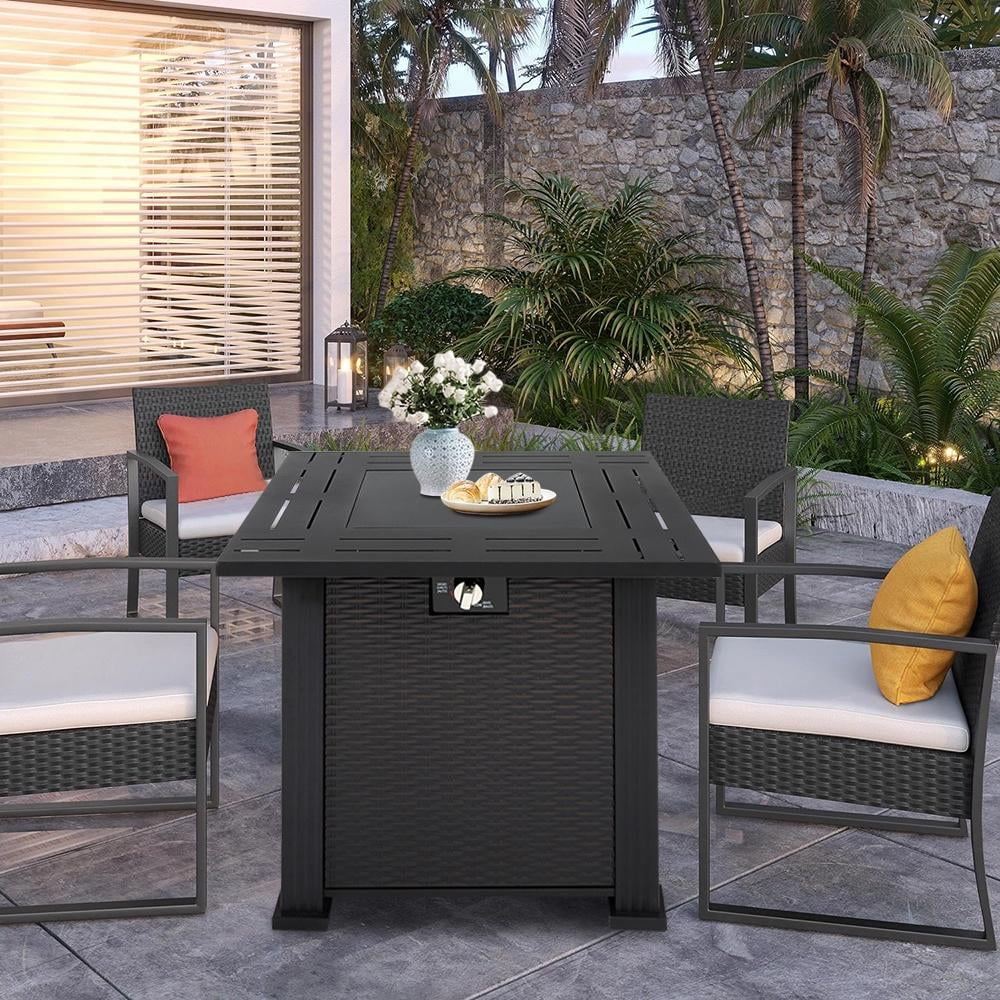 Propane Fire Pit Table 40,000 BTU Auto-Ignition with Lid & Lava Rock N177988