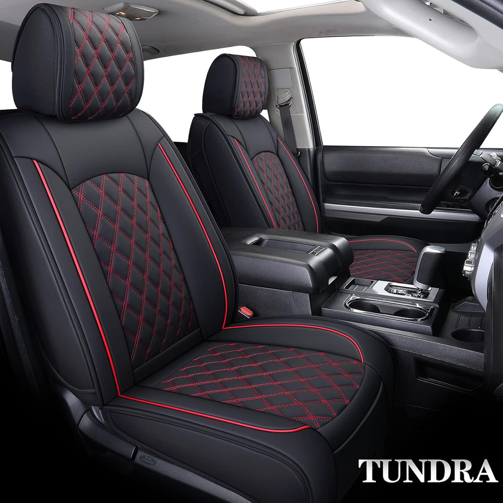 Waterproof Faux Leather Full Seat Covers 5 PCS Full Set Black-Red B4945