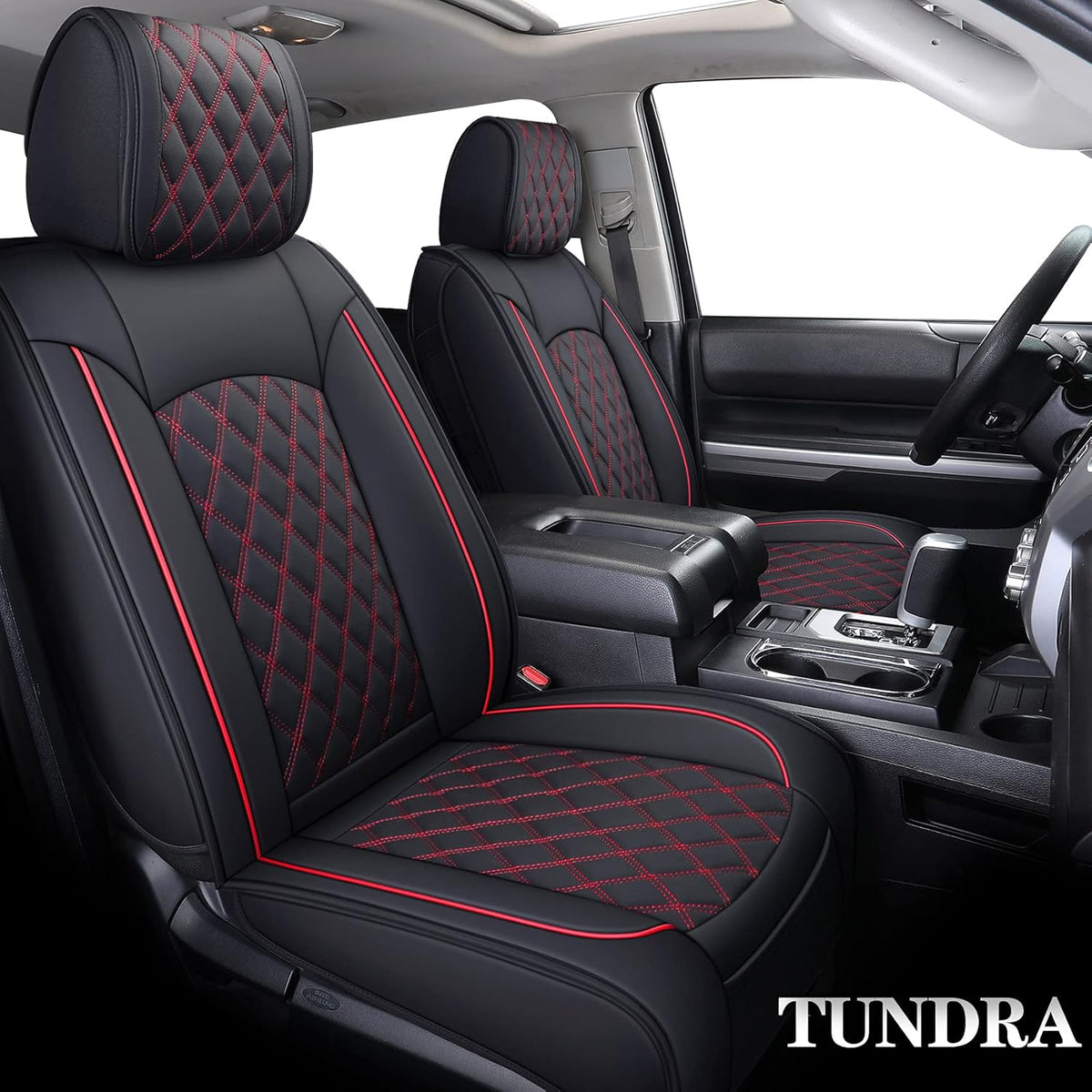 Waterproof Faux Leather Full Seat Covers 5 PCS Full Set Black-Red B4945