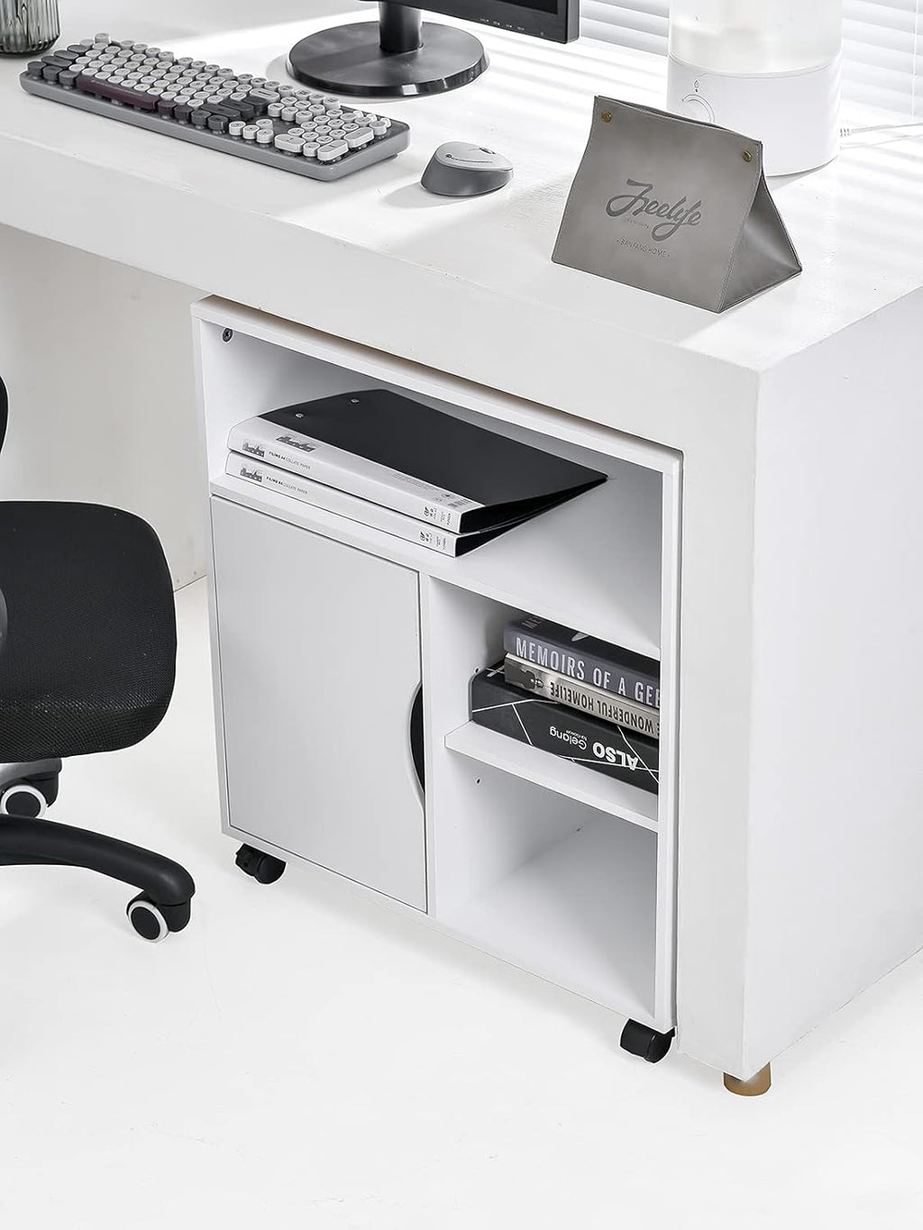 File Cabinet Printer Stand with Wheels and 3 Open Shelves K923