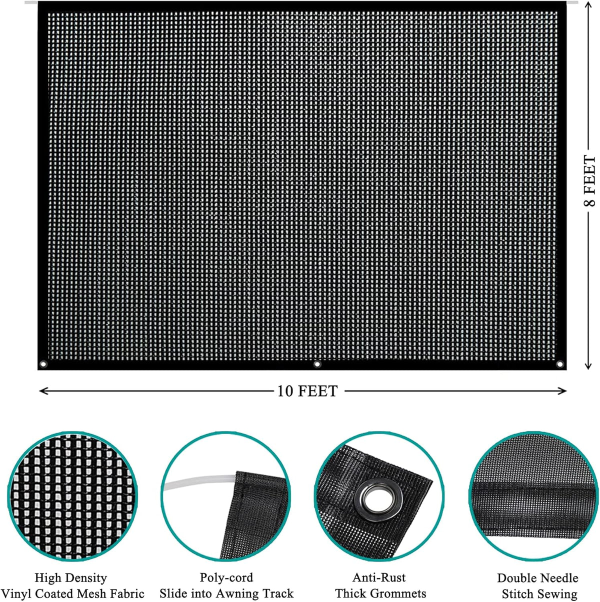 8' X 12' Black Mesh RV Awning Sun Shade Screen V66815