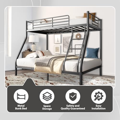 Twin Over Full Size Bunk Bed with Ladder and Guardrail U998