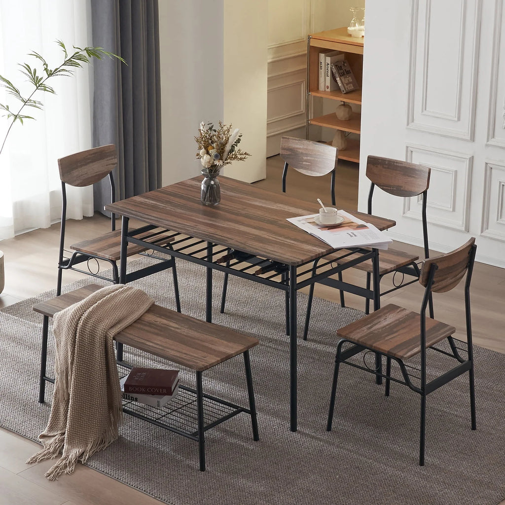 6-Piece Dining Room Set with 4 Chairs and 1 Bench T10160