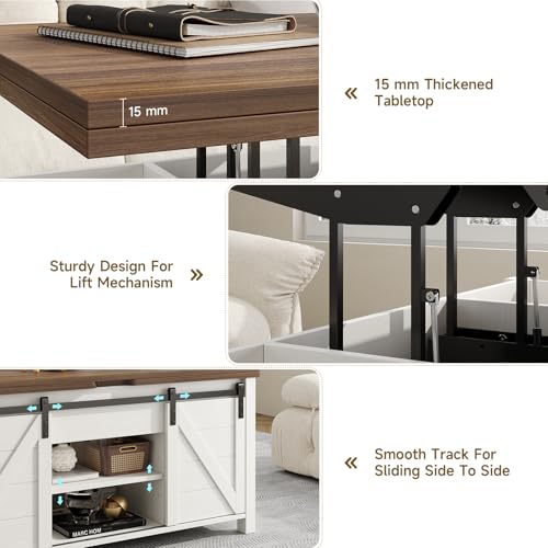 White and Brown Lift Top Coffee Table with Hidden Storage M170