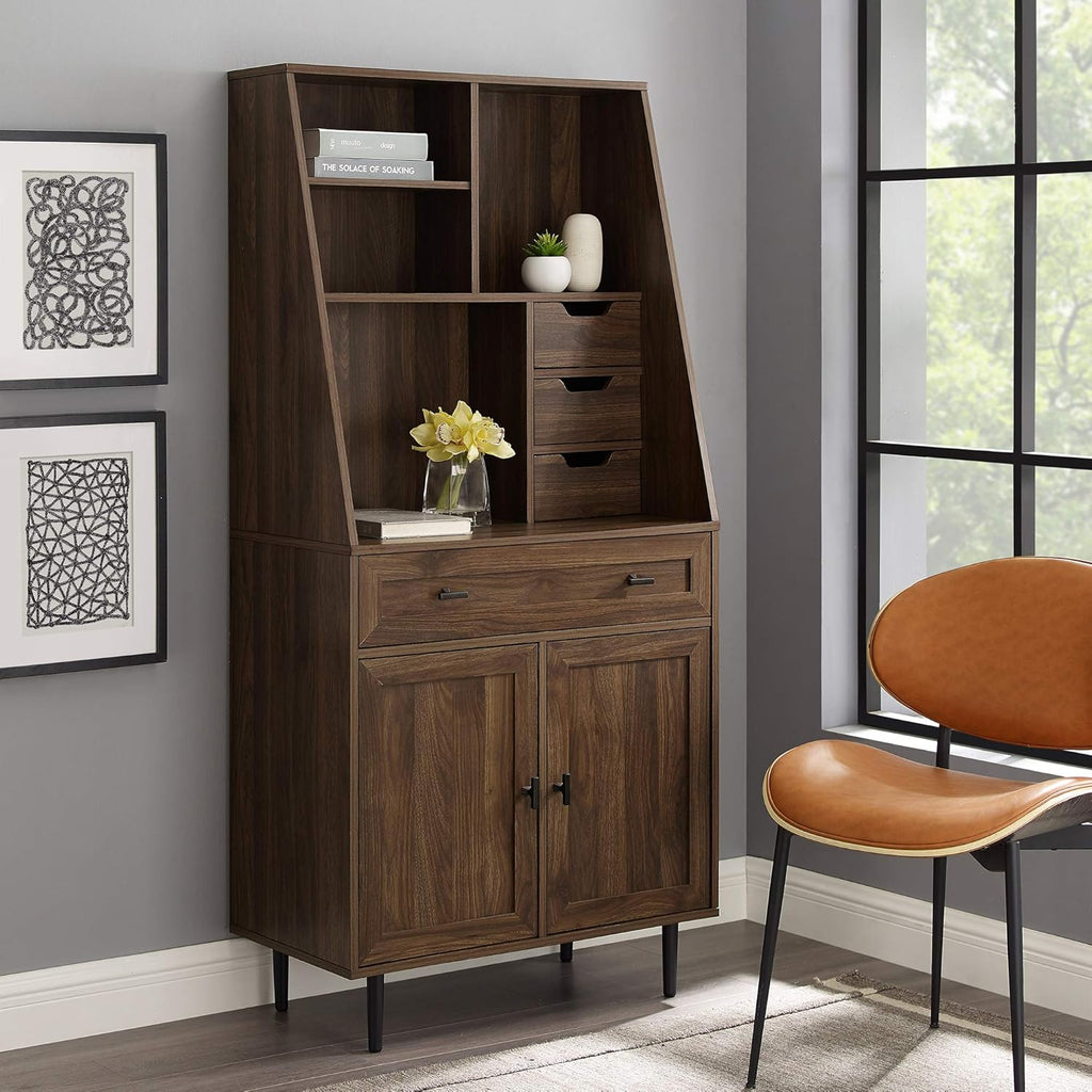 Dark Walnut Wood Secretary Desk with Hutch X611622