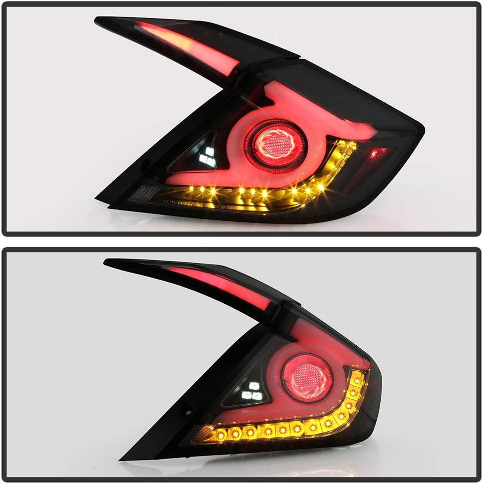 2016-2018 Honda Civic Sedan Black Housing Smoked Lens LED Tail Lights X636