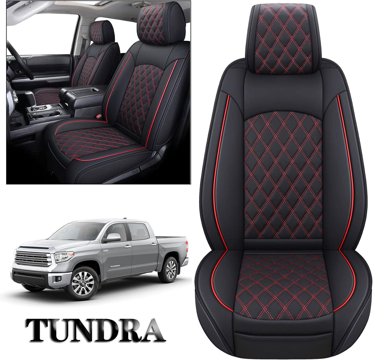 Waterproof Faux Leather Full Seat Covers 5 PCS Full Set Black-Red B4945
