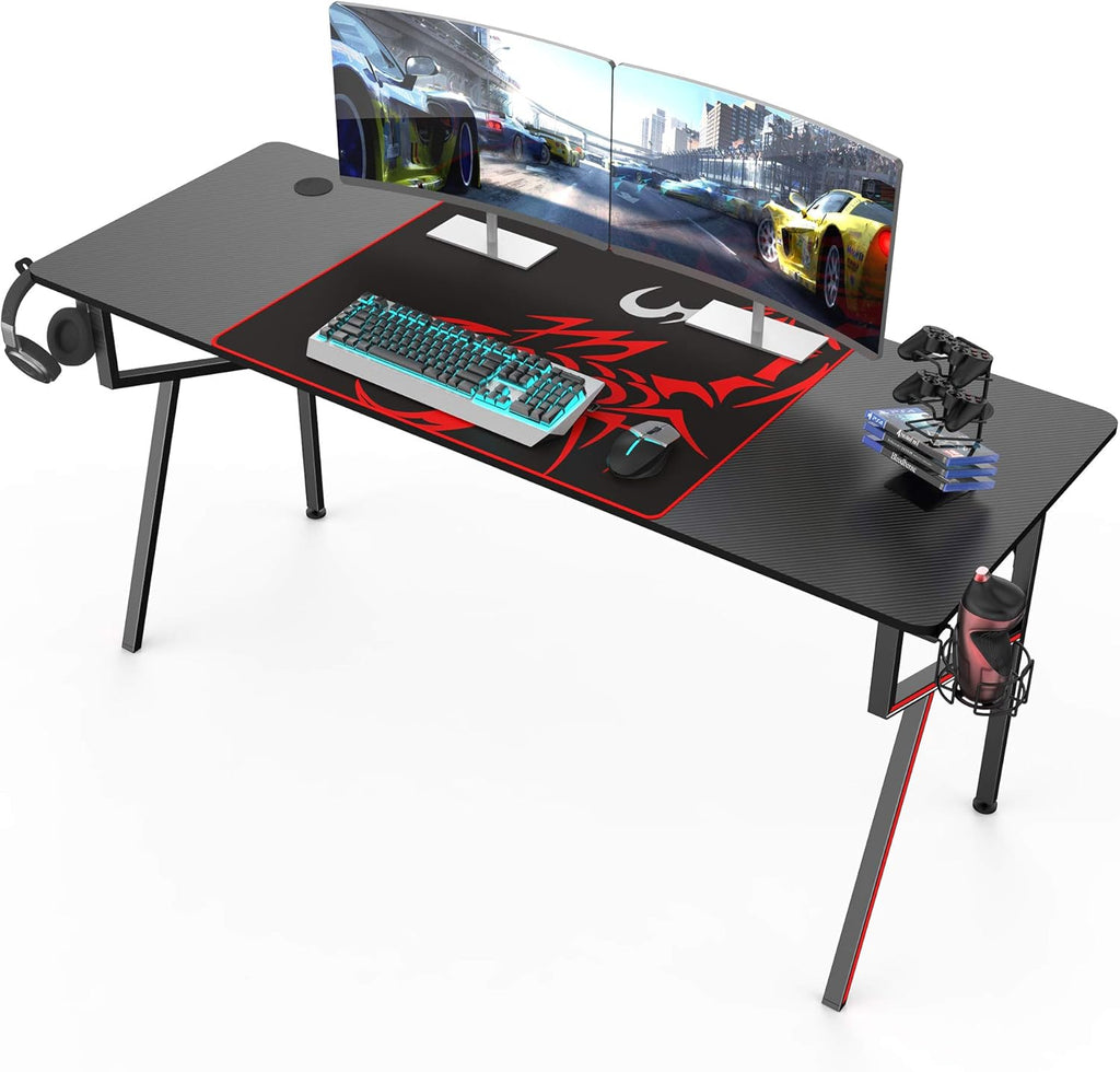 63'' Black Carbon Fiber Gaming Desk with Mouse Pad T37746