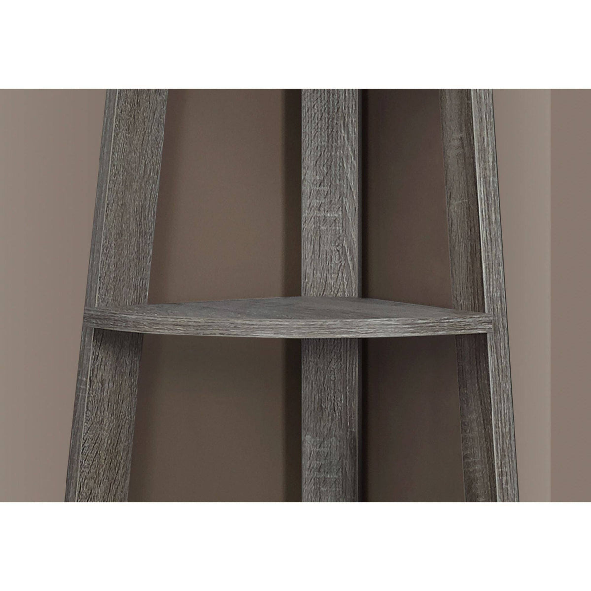 Taupe Brown Corner Accent Etagere Bookcase X5288