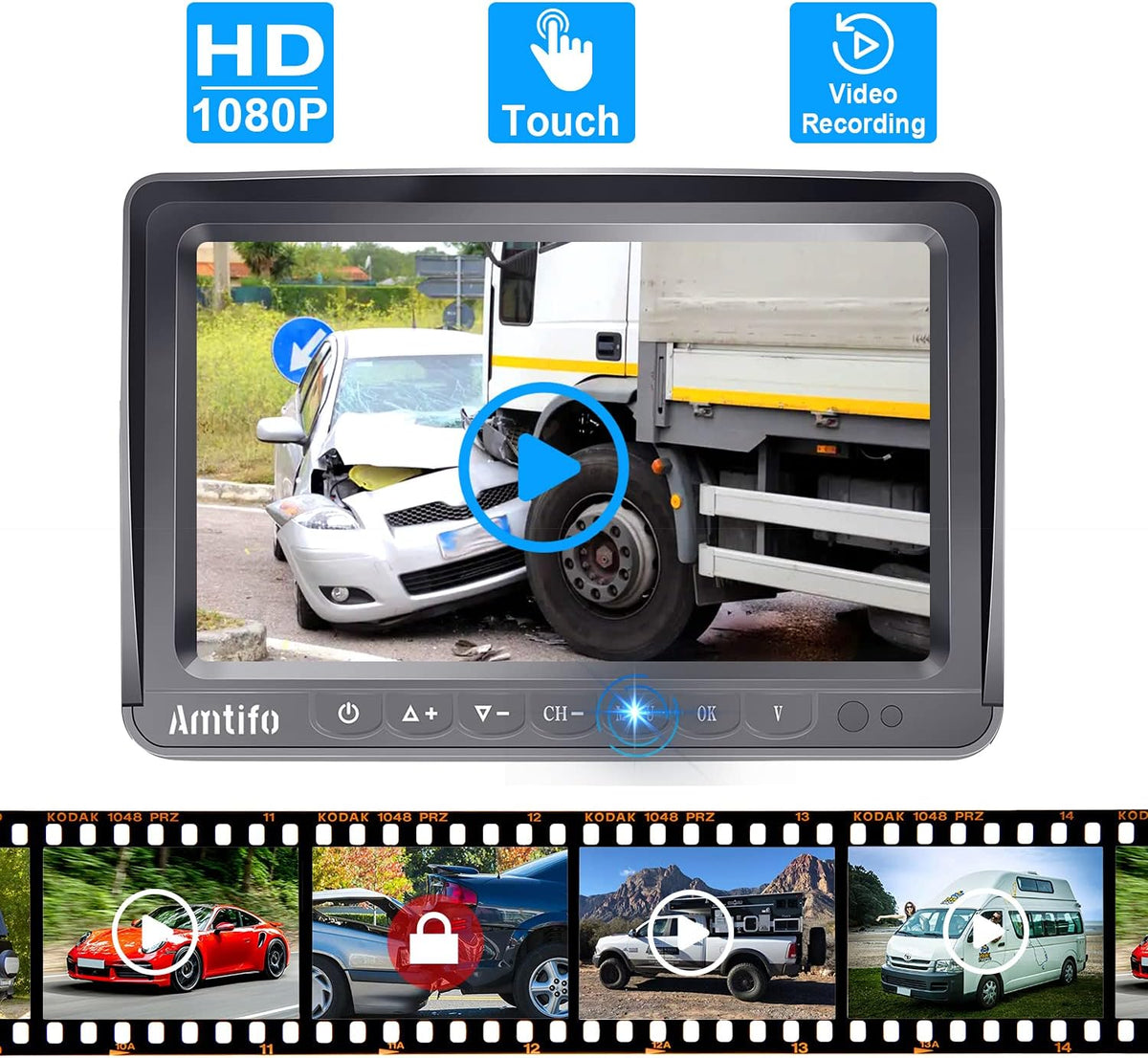 Wireless Backup Camera HD 1080P Dual Rear View Cameras System with 7 Inch DVR Monitor U738