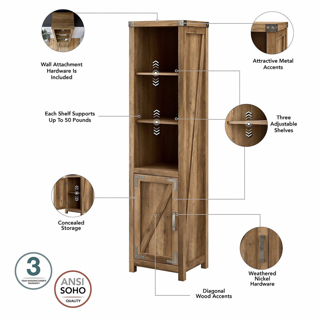 Tall Narrow 5 Shelf Bookcase with Door C81625