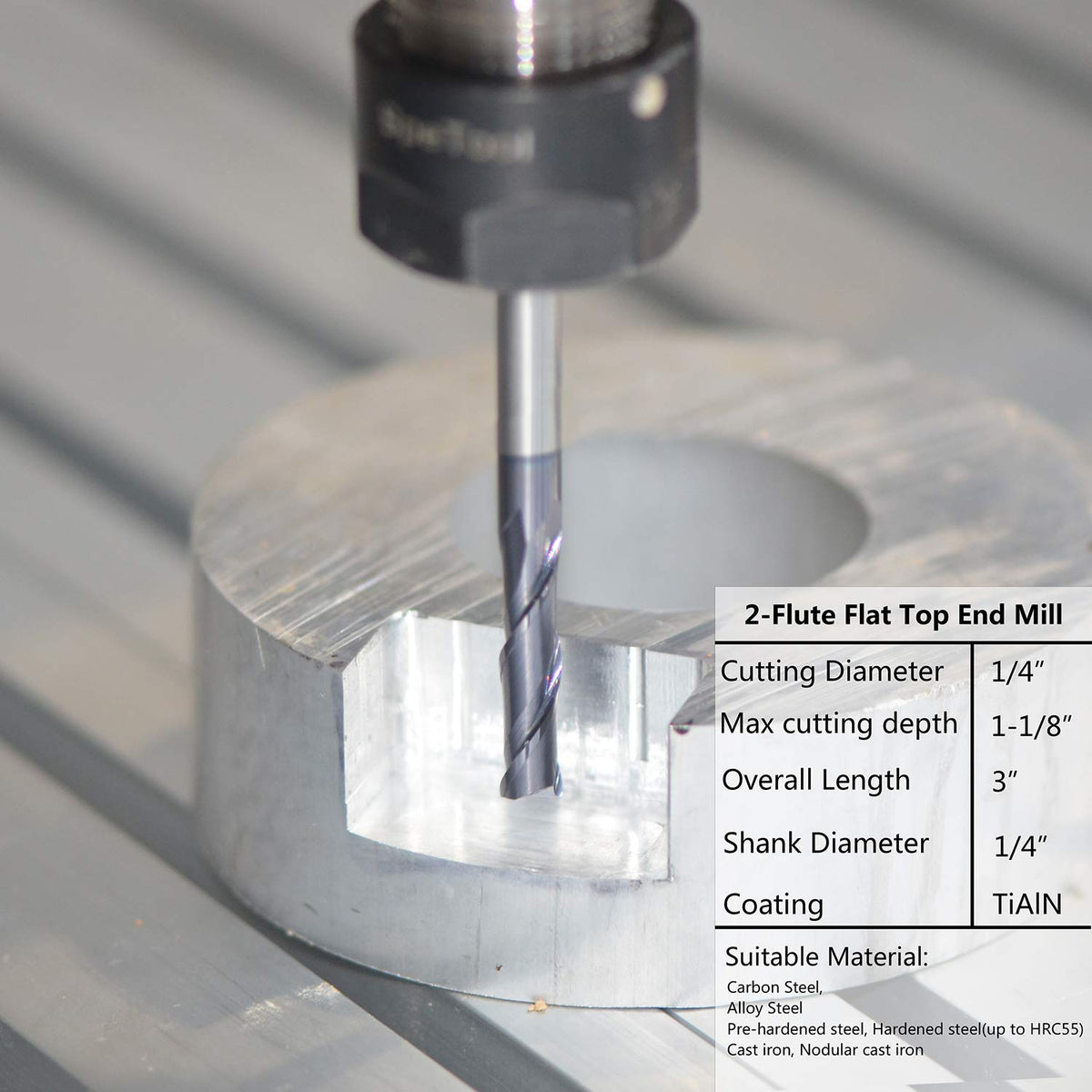 2 Flutes 1/4 inch Shank Carbide End Mill TiAlN Coated HRC55 Spiral UpCut Pack of 2 B840