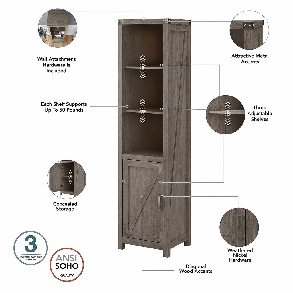 Tall Narrow 5 Shelf Bookcase with Door C81625