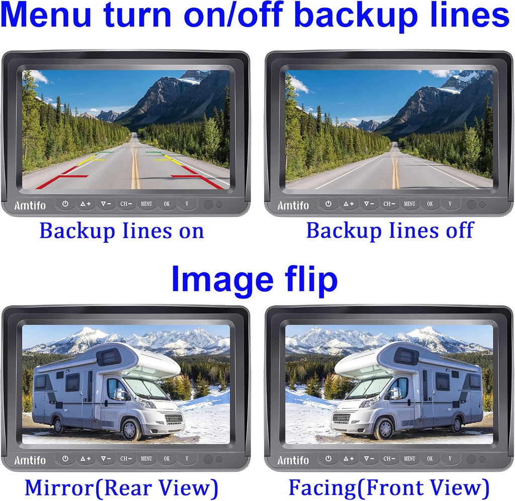 Wireless Backup Camera HD 1080P Dual Rear View Cameras System with 7 Inch DVR Monitor U738