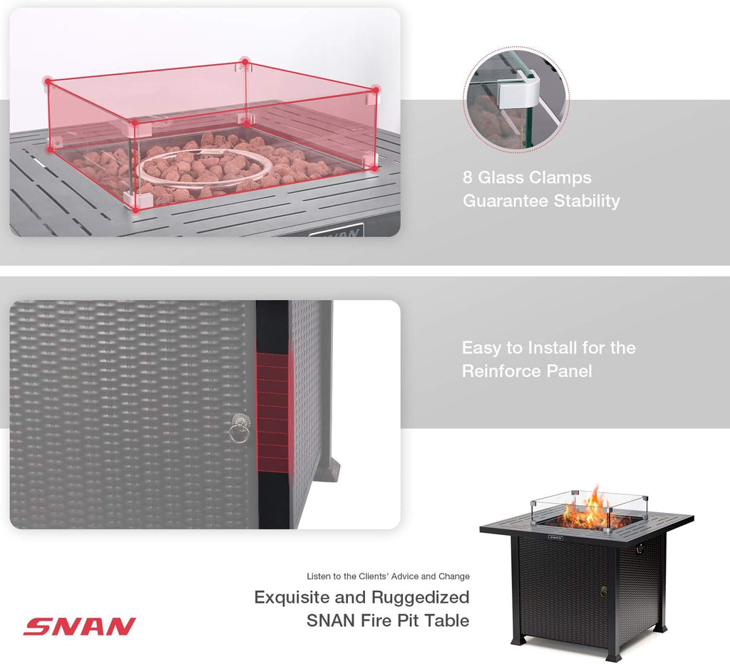 32 Inch 50,000 BTU Propane Fire Pit Table with Glass Wind Guard W863900