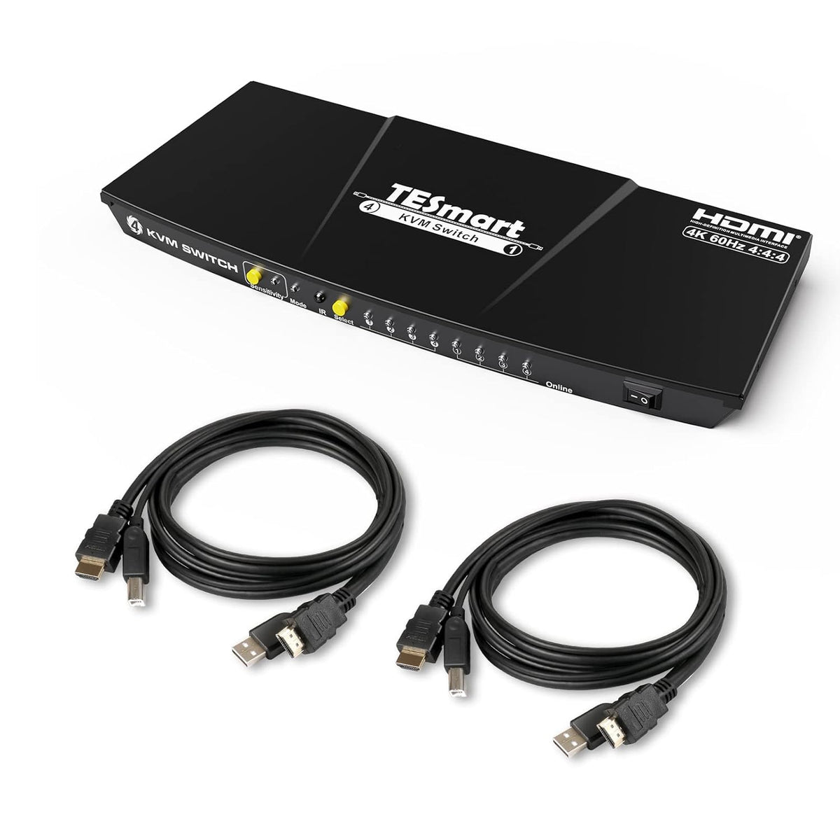 HDMI KVM Switch 4 Port 4K @60Hz 4x1 with 2 Pcs 5ft KVM Cables USB 2.0 Red V4665