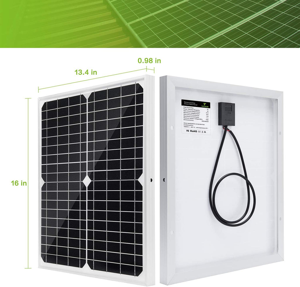 20W 12V Solar Panel Kit with 10A PWM Charge Controller and Mount Tilt Rack Bracket I49011